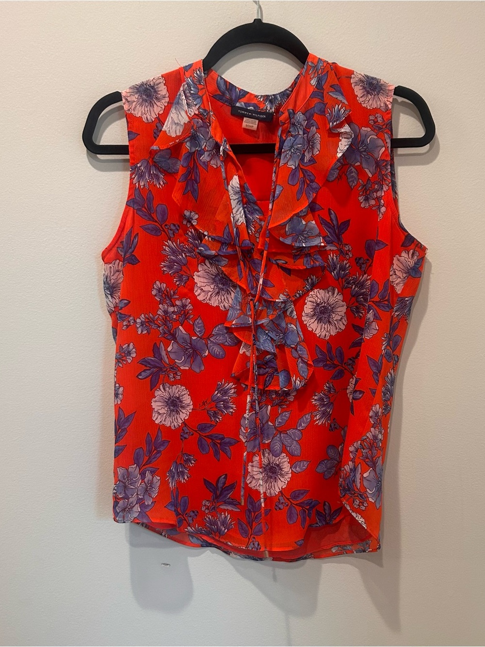 Tommy Hilfiger Red Floral Ruffle Tie Neck Camisole